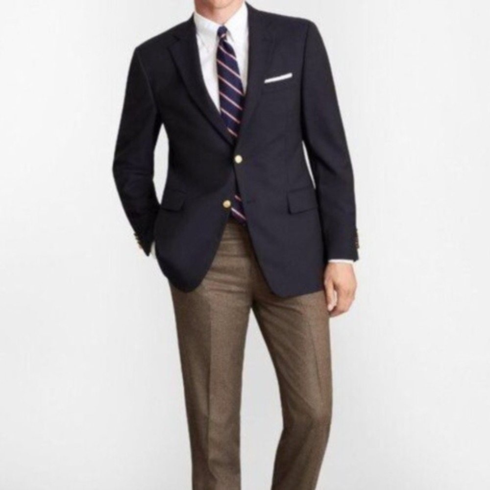 Brooks Brothers Blazer Jacket 39L Loro Piana 100% Wool Navy Gold‎ Button Madison
